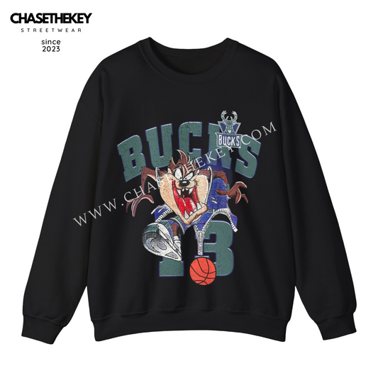 Milwaukee Bucks Tasmanian Devil Looney Tunes crewneck sweatshirt for NBA fans