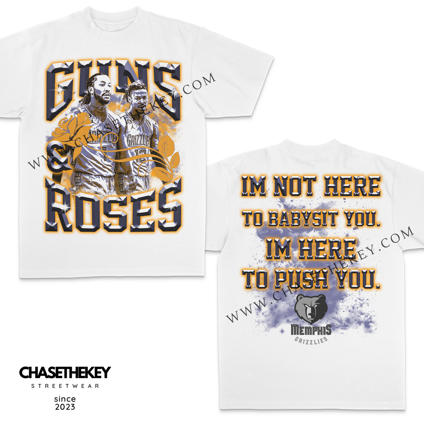 Derrick Rose & Ja Morant Memphis Grizzlies Guns & Roses T-shirt for NBA fans